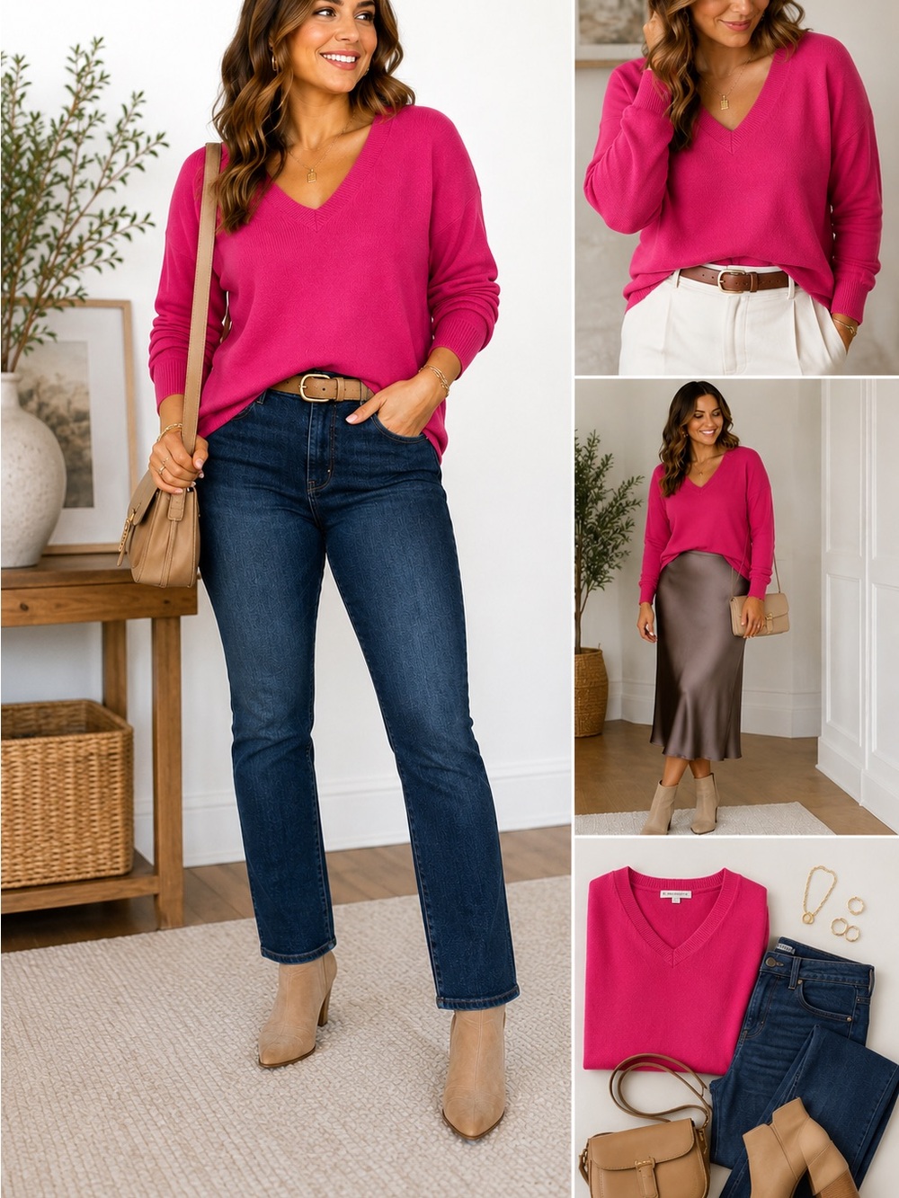 croft & barrow Bright Pink V-Neck Sweater